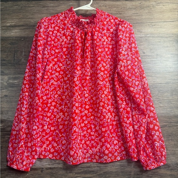 J. Crew Tops - J. Crew Vibrant Red Blouse with Heart Motif